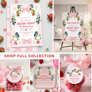 Pegatina Redonda Fresa primer cumpleaños Berry dulce rosa