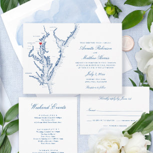 Invitación Annapolis MD Boda Azul de la Marina Chesapeake Bay