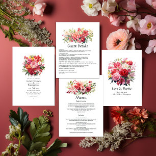 Invitación Boda floral rojo, rosa y verde