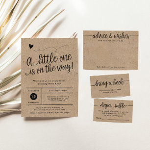 Invitación Rústico Baby Shower, gemelos, género neutro Kraft