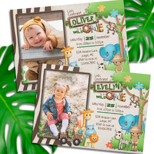 Invitación Wild One Safari Photo Birthday for boy