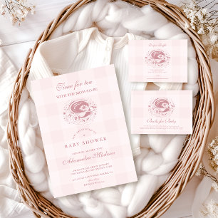 Tarjeta De Recepción Té rosado con la madre para ser libros para el beb