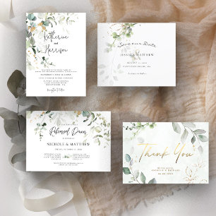 Invitación Boda de ecología y eucalipto de oro