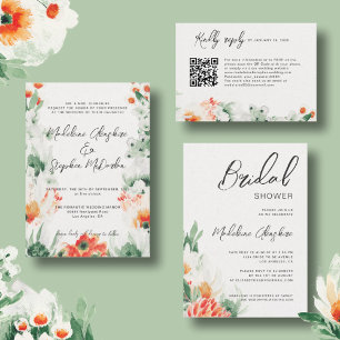 Invitación Flores silvestres verde y naranja boda romántico f