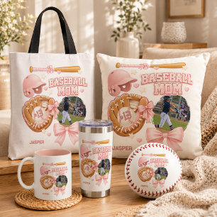 Cojín Decorativo Mamá de béisbol Foto Rosa Coquette Deportes