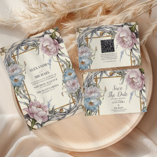 Tarjeta De Agradecimiento Foto: Boda Art Nouveau floral morado