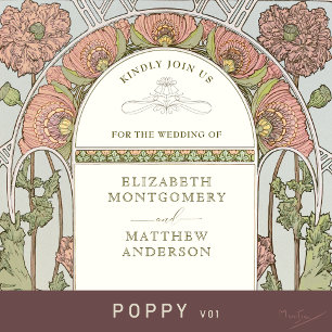 Invitación a la boda de amapolas Art Nouveau por M