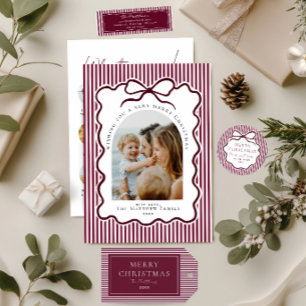 Elegante etiqueta de regalo a rayas Burdeos Borgoñ