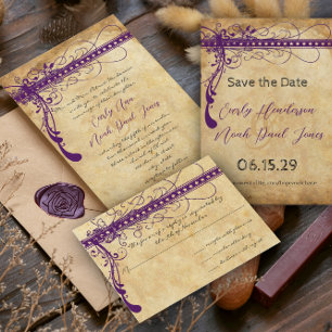 Invitación Pergamino Rústico Medieval Quemado De Coral
