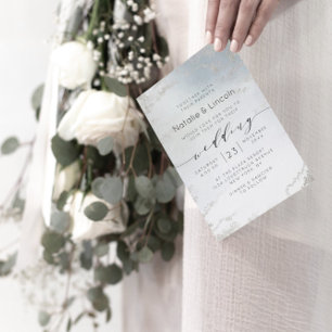 Invitación Ombre Dusty Blue Frosted Silver Boda moderno