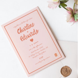 Escritura A Mano Rosa Boda Retro Invitación Rsvp