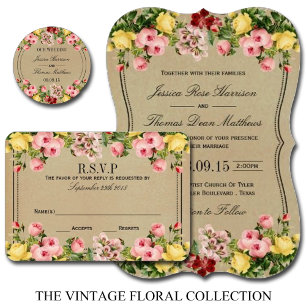 Invitación La elegante colección de Bodas florales de época