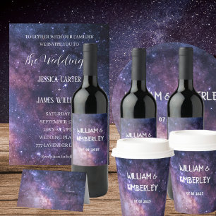 Invitación Todo En Uno Galaxy Universe Stars Sky Boda espacio púrpura