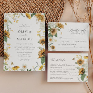 Invitación Boho Sunflower Golden Rays Boda Floral Elegante