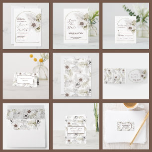 Tarjeta De Agradecimiento Flores y plumas blancas