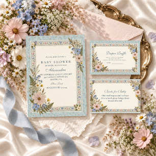 Tarjeta De Recepción Sorteo de pañales para baby shower de flores prens