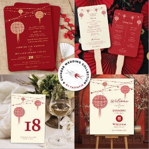 Invitación Double Happiness Red Lanterns Chic Chinese Wedding