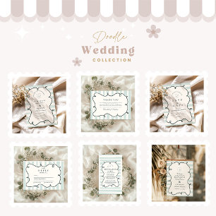 Tarjeta De Agradecimiento Boda del marco ondulado del doodle verde