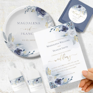 Invitación boda ・ marco de flores polvorientas de color azul
