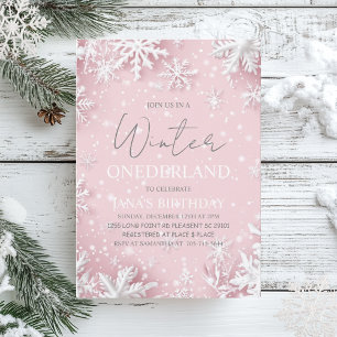 Invitación Foto Pastel de Invierno Rosa Wonderland Snowflake