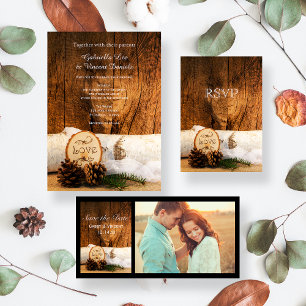 Tarjeta RSVP Rastic Birch Tree and Barn Wood Weddi