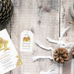 Tarjeta Baby Shower rosa para calabaza de color de