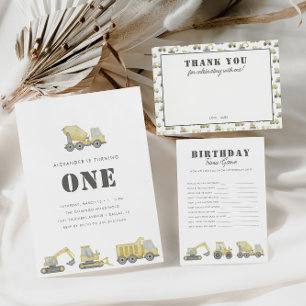 Invitación Camiones de construcción Vehículos niños Primer cu