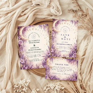 Tarjeta De Agradecimiento Boda Celestial Morada Encantada