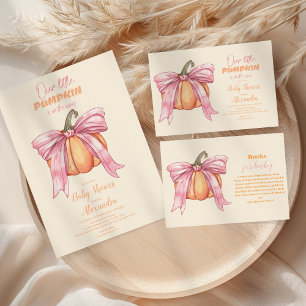 Tarjeta De Recepción Retro Pink Bow Pumpkin Baby Shower Libros para beb