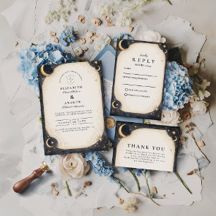 Tarjeta De Agradecimiento Boda en el Jardín Celestial de Medianoche