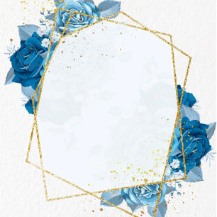 Invitación Boda Geométrico Cyan Blue Florals Gold
