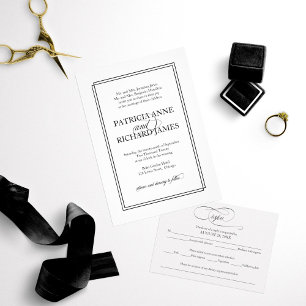 Invitación Boda formal simple de escritura negra elegante