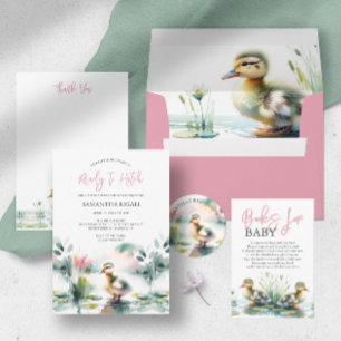 Pegatina Redonda Baby Duck Watercolor Gracias