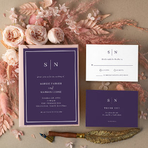 Invitación Mínimo y Moda   Boda de borde morado y blanco