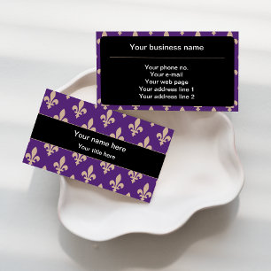 Tarjeta De Visita Patrón Fleur de Lis, francés, real, crema, púrpura