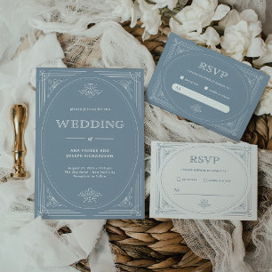 Invitación Deco moderno   Elegante Boda blanco y azul turbio