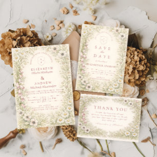 Tarjeta De Agradecimiento Boda en el jardín botánico de flores silvestres vi