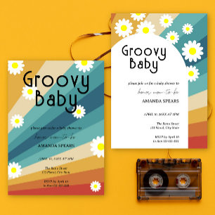 Invitación Groovy Baby Retro Daisy Baby Shower