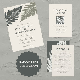 Invitación Fern Botanical Modern Minimal Woodland Boda