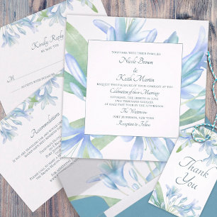 Invitación Blue Lilies Watercolor Boda Square