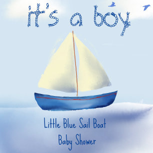 Pegatina Redonda Baby Shower de barco velero azul personalizado