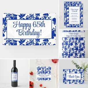 Invitación Moda Blue Azure Floral 65th Birthday Party