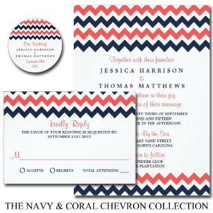 Invitación La moderna colección de Bodas de Chevron Navy & Co