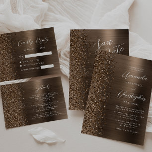 Invitación Boda Glam Metal Cepillado Brillo Bronce