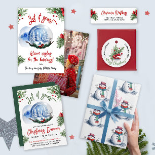 Papel De Regalo Cute blanco rojo Navidades invierno acuarela