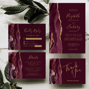 Tarjeta RSVP de Boda de Oro Borgoña Moderna