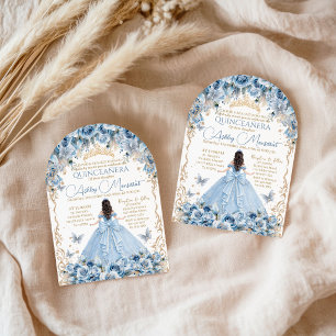 Invitación Royal Baby Blue Gold Crown Quinceañera