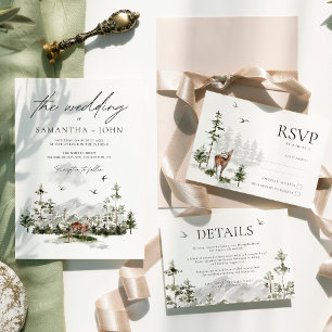 Tarjeta De Recepción Detalles del Boda Evergreen Rustic Mountain Forest