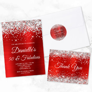 Invitación Purpurina plateado Relieve metalizado rojo brillan