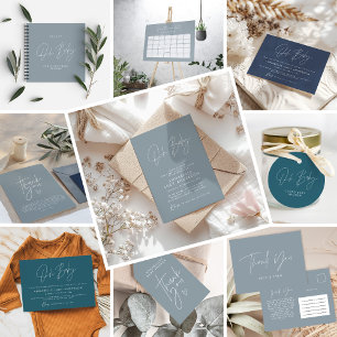 Invitación Ducha de bebé moderna polvorienta foto azul elegan